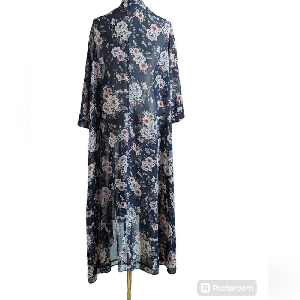 Torrid Blue Floral Chiffon Maxi Kimono - Picture 4 of 6